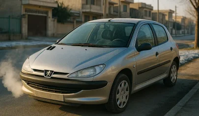 خودرو ایرانی در یک صبح سرد با دود اگزوز و ریپ زدن موتور